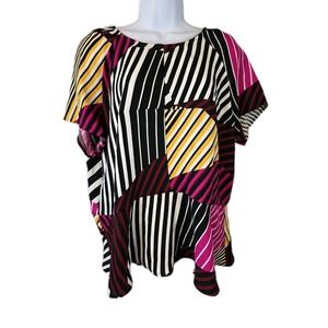 NWT Worthington Blouse Womens XL Multicolor Striped Geometric Zip Career Artsy
